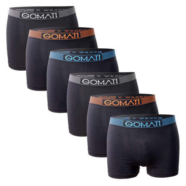 Gomati Herren Seamless Pants (6er Pack) Nahtlose Boxershorts aus Microfaser-Elasthan - Black Mix XXL