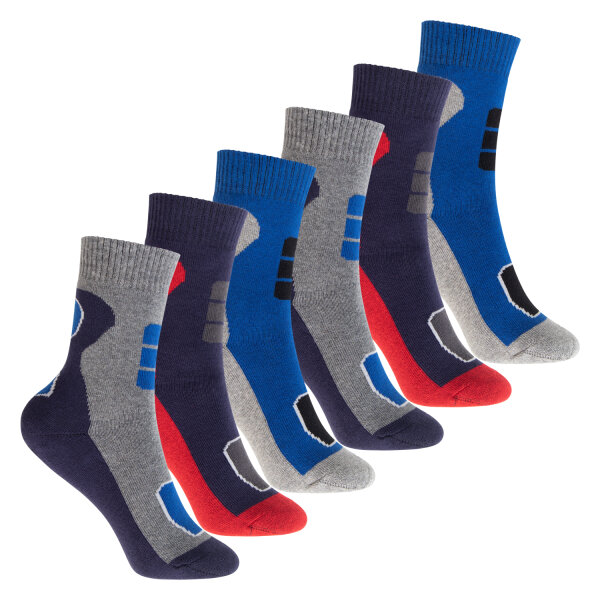Footstar Kinder Outdoor Socken (6 Paar) Bunte Vollfrottee Socken mit Thermo-Effekt - Variante 2 Blau Rot 35-38