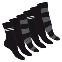 Footstar Damen Ringel Socken (6 Paar) Schwarz 35-38