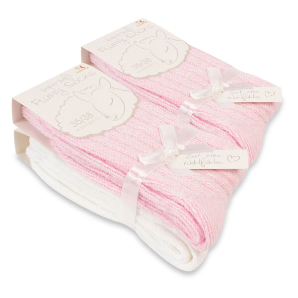 Footstar Damen Kuschel Socken (4 Paar) Warme und flauschige Soft Socken - Rosa Weiß Mix 39-42