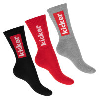 kicker Damen & Herren Crew Socks (3 Paar) Schwarz Rot...