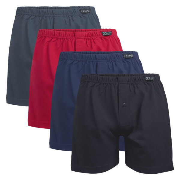 Gomati Herren Jersey Boxershorts (4 Stück) Stretch Unterhose aus Baumwolle - Schwarz-Navy-Anthra-Rot 4XL/10