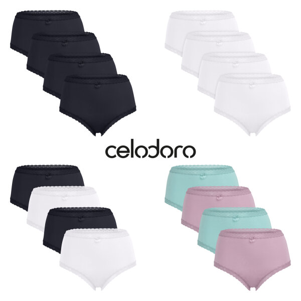 Celodoro Damen Eco Taillenslip aus Modal (4er Pack), Maxi-Slip mit Spitze und Schleife