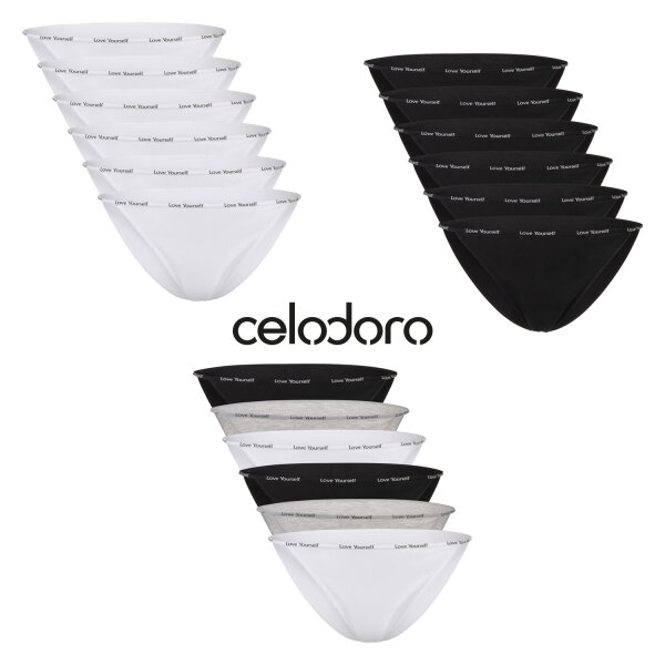 Celodoro Damen Slip (6er Pack) Unterhose mit schmalem Ziergummi und Schriftzug