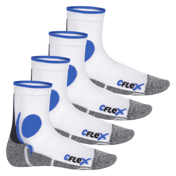 CFLEX Damen und Herren Running Funktions-Socken (4 Paar) Laufsocken - Weiss-Blau 43-46