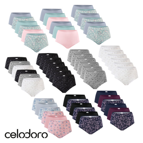 Celodoro Damen Taillenslip (6er Pack) Microfaser-Slip mit Blümchen-Muster