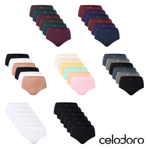 Celodoro Damen Taillenslip (6er Pack) Microfaser-Slip mit Stickerei