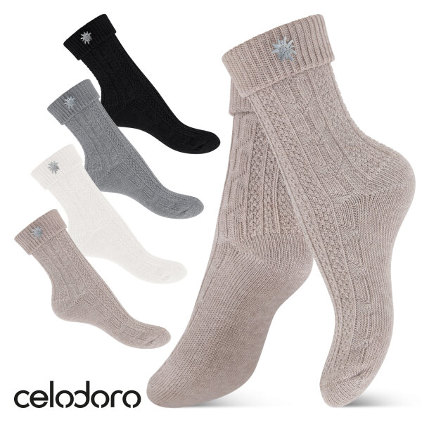 Celodoro Damen und Herren Trachten Socken (2 Paar) mit Edelweiß-Pin Oktoberfest Strümpfe