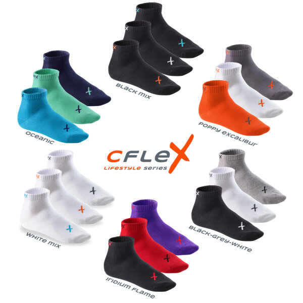 CFLEX Lifestyle Herren & Damen Kurzschaft Socken (6 Paar), Baumwoll Quarter Socken
