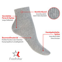 Footstar Damen & Herren Gesundheits Kurzschaft Socken (6 Paar) Nahtfreie Diabetiker Kurzsocken - Classic Grey 35-38