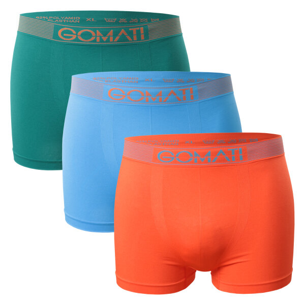 Gomati Herren Seamless Pants (3er Pack) Nahtlose Boxershorts aus Microfaser-Elasthan - Petrol Orange Azure L
