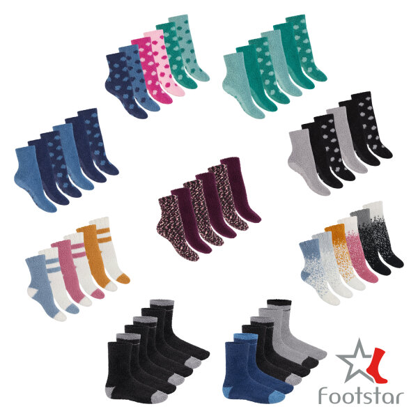 Footstar Damen & Herren Plüsch Socken mit weicher Unterseite oder ABS (6 Paar)