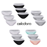 Celodoro Damen Bikini Slip mit Webgummi-Bund (3er Pack) Sport Slip mit Markenlogo