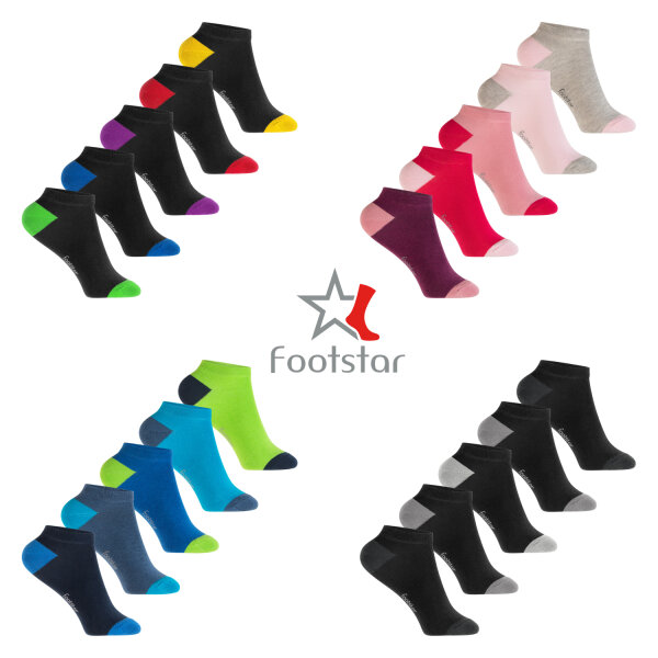 Footstar Kinder Baumwoll Sneaker Socken (10 Paar) mit abgesetzter Ferse und Spitze